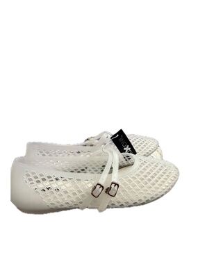 NWT ROXONI ROUND TOE DOUBLE BUCKLE WHITE MARY JANE JELLY FLATS SIZE 8